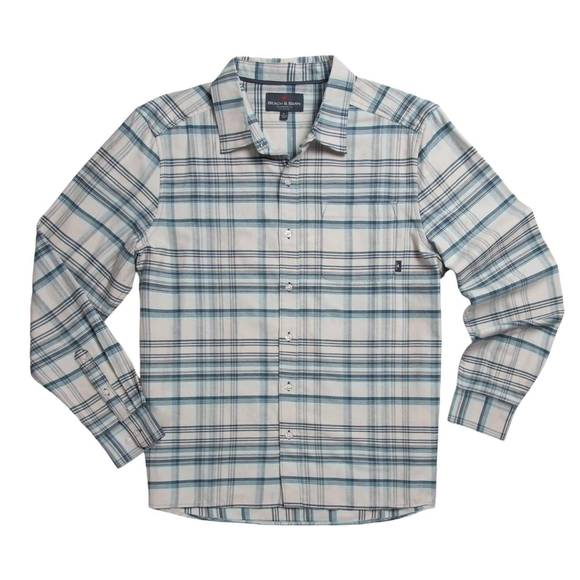 NEW BEACH & BARN rad plaid long sleeve shirt in fish bite plaid - Picture 1 of 2